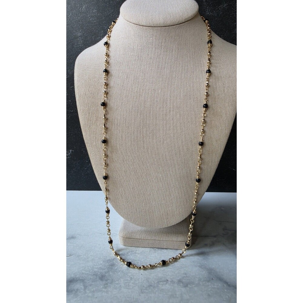Worthington Black And Gold Beaded Chain Necklace Vintage Costume Jewelry
